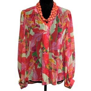 Chicos Soft Peach Floral Billow Sleeve Blouse SZ 4